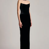 Scoop Neckline Silk Velvet Gown In Black