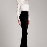 Silk Velvet High Waisted Maxi Skirt in Black