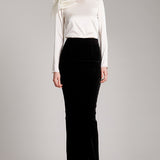 Silk Velvet High Waisted Maxi Skirt in Black