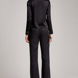 Silk Satin Button and Bow Embellished Blouse with Long Sleeves in Black