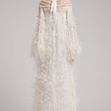 Ostrich Feather Embellished Pearl Maxi Tent Dress in White