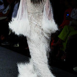 Ostrich Feather Embellished Bell Sleeves Silk Chiffon Dress in White