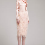 Ostrich Feather Embellished High Waisted Skirt in Baby Pink