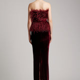 Ostrich Feather Embellished Strapless Peplum Top in Rosewood