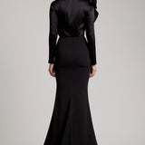 Polyester Trumpet Skirt with Train in Black
