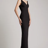 Black straight-cut floor length adorned with Pointy Bustier