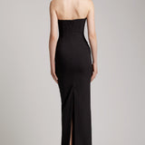 Black straight-cut floor length adorned with Pointy Bustier