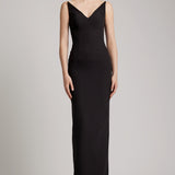 Black straight-cut floor length adorned with Pointy Bustier