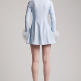Feather Cuff Embellished Mini Dress in Baby Blue