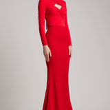 Polyester Trumpet Skirt with Train in Red