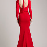 Polyester Trumpet Skirt with Train in Red