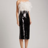Sequin-Embroidered Midi Skirt With Back Slit in Black