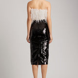 Sequin-Embroidered Midi Skirt With Back Slit in Black