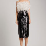 Sequin-Embroidered Midi Skirt With Back Slit in Black