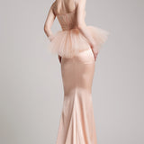 Bustier Peplum Tulle Top in Blush Pink