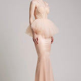 Bustier Peplum Tulle Top in Blush Pink