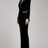 Velvet Double Breasted Oversized Blazer in Black