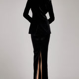 Velvet Double Breasted Oversized Blazer in Black