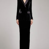 Velvet Double Breasted Oversized Blazer in Black