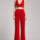 Wide Leg High Waisted Trousers in Red