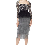 Hand Embellished Mesh Top With Ostrich Feathers Peplum in Black