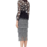 Hand Embellished Mesh Top With Ostrich Feathers Peplum in Black