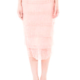 Tiered Crystal Fringe High Waisted Skirt in Baby Pink