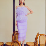 Ostrich Feather Embellished Strapless Peplum Top in Lilac