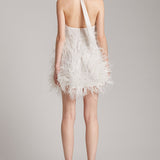 Ostrich Feathers Embellished Halter Mini Dress in White