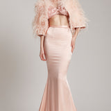 Silk Satin Trumpet Skirt with Train in Blush Pink