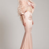 Silk Satin Trumpet Skirt with Train in Blush Pink