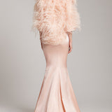 Silk Satin Trumpet Skirt with Train in Blush Pink