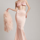 Silk Satin Trumpet Skirt with Train in Blush Pink