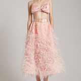 Ariana Big Bow Crystal Fringe Silk Satin Bralette in Blush Pink