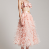 Ariana Big Bow Crystal Fringe Silk Satin Bralette in Blush Pink