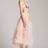 Ariana Big Bow Crystal Fringe Silk Satin Bralette in Blush Pink