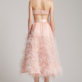 Ariana Big Bow Crystal Fringe Silk Satin Bralette in Blush Pink