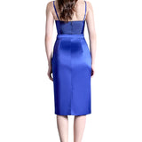 Silk Satin Pencil Skirt in Royal Blue