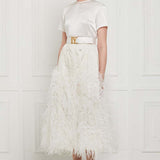Multiway Silk Satin Short Sleeve Blouse with Bow in White
