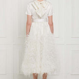 Multiway Silk Satin Short Sleeve Blouse with Bow in White