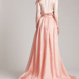 Silk Gazar Ruffles Side Slit Maxi Skirt in Pink