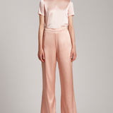 Silk Satin Wide Leg High Waisted Trousers in Rose Gold