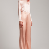 Silk Satin Wide Leg High Waisted Trousers in Rose Gold
