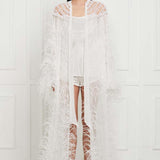 Ostrich Feather Embellished Pearl Robe in White