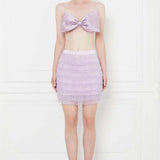 Ariana Tiered Crystal Fringe Mini Skirt in Lilac