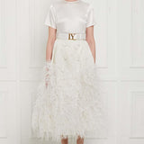 Multiway Silk Satin Short Sleeve Blouse with Bow in White