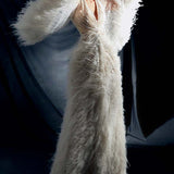 Ostrich Feather Embellished Bell Sleeves Silk Chiffon Dress in White