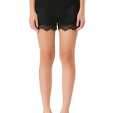 Silk Satin High Waisted Lace Shorts in Black
