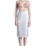 Silk Satin Pencil Skirt in White