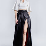 Silk Satin Side Maxi Skirt in Black